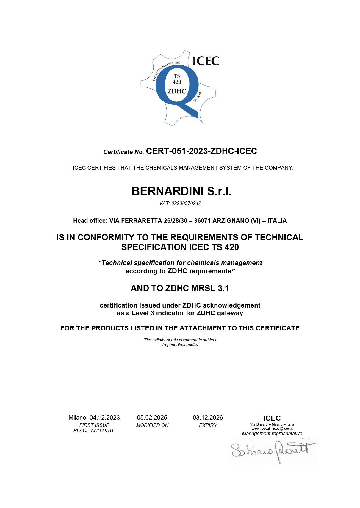 ZDHC CERTIFICATE